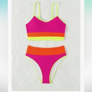TASHEHE Women's High Waisted Bikini Set Sporty Two Piece Swimsuit Color Block
